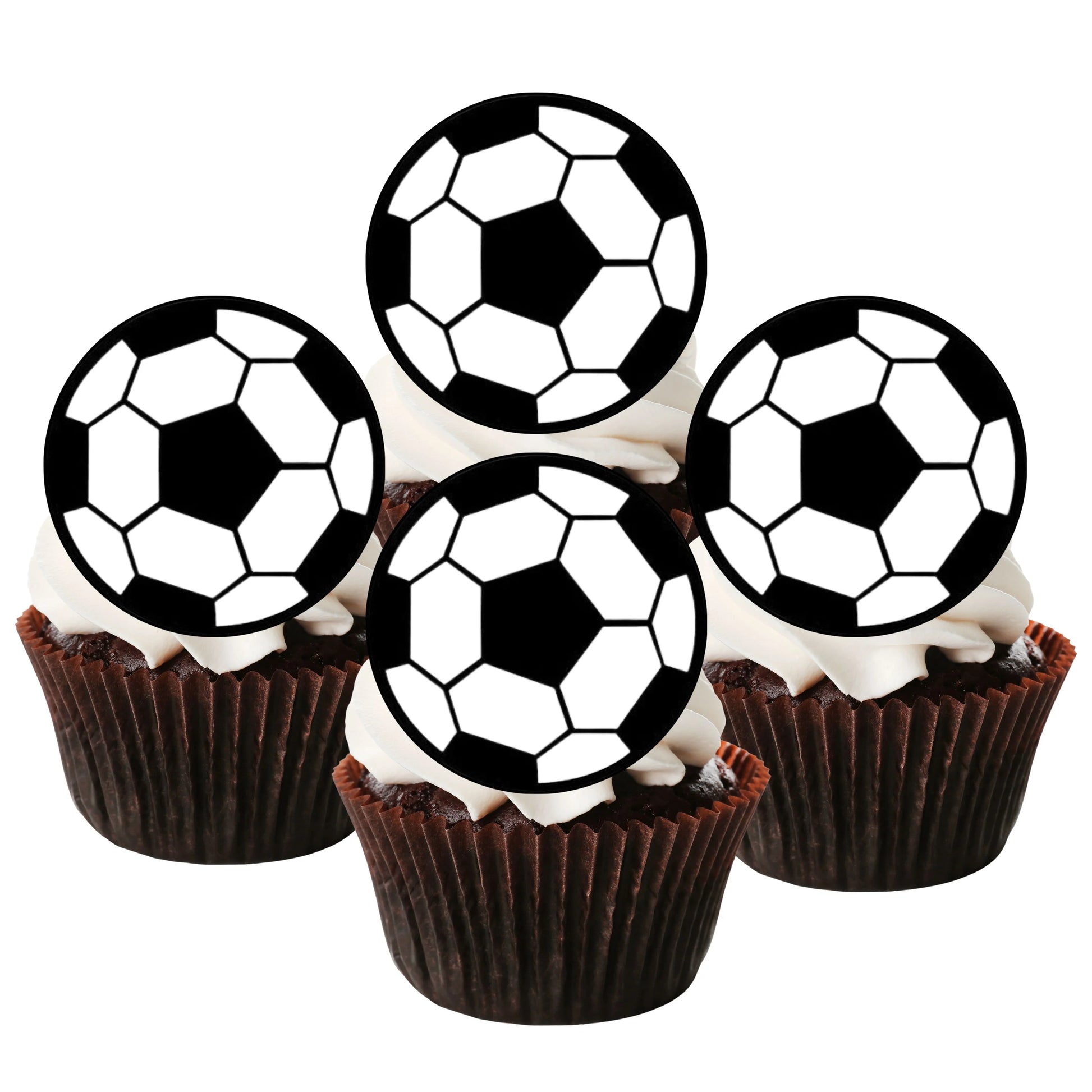 Football Edible Cupcake Toppers  on chocolate frosted cupcakes 