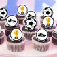 Football Theme Edible Cupcake Toppers on chocolate frosted cupcakes 