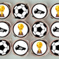 Football Theme Edible Cupcake Toppers on white frosted cupcakes 