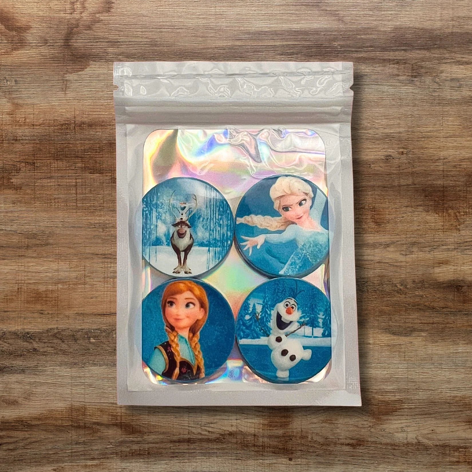 Frozen Princesses Edible Cupcake Toppers in silver packaging 