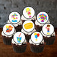 Fun Fair Theme Edible Cupcake Toppers on chocolate cupcakes with white frosting 