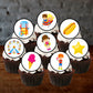 Fun Fair Carnival Theme Edible Cupcake Toppers on cupcakes with white frosting 