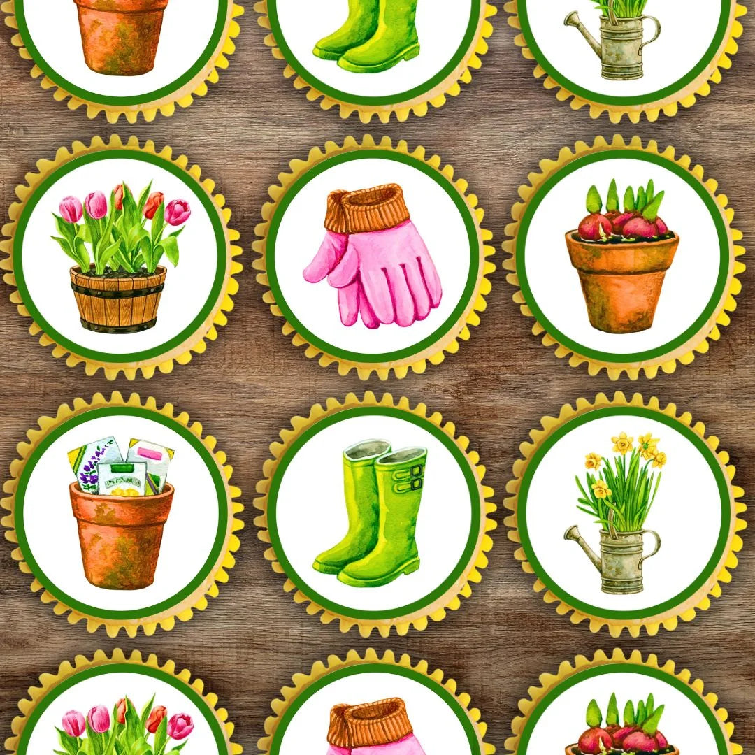 Gardening Edible Cupcake Toppers