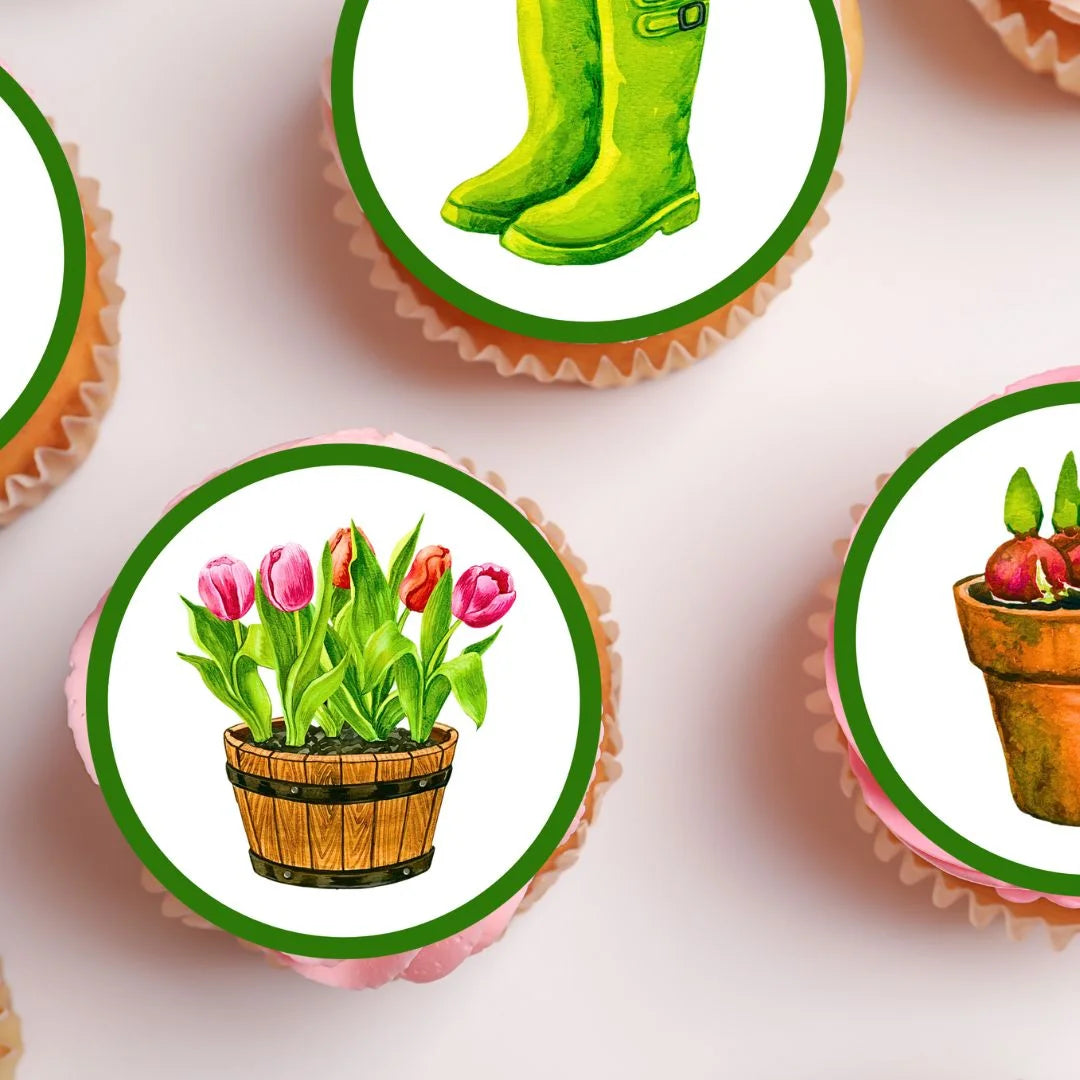 Gardening Edible Cupcake Toppers