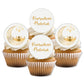 Cupcakes with 'Ramadan Mubarak' toppers on a white background