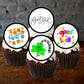 Good Luck Edible Cupcake Toppers on chocolate cupcakes with white frosting 