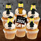 Graduation Blonde Girl Edible Cupcake Toppers on white frosted cupcakes 