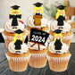 Graduation Blonde Girl Edible Cupcake Toppers on white frosted cupcakes 