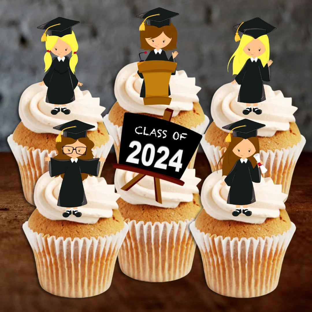 Graduation Girl Mix Edible Cupcake Toppers