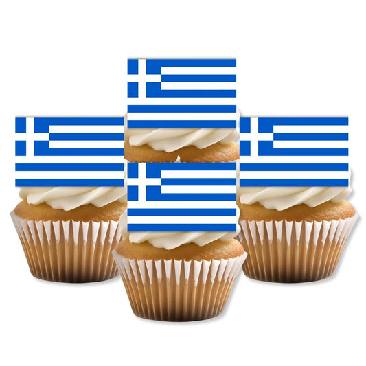 Greece Flag Edible Cupcake Toppers on white frosted cupcake toppers 