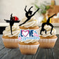 Gymnastics Black Silhouette Edible Cupcake Toppers on white frosted cupcakes