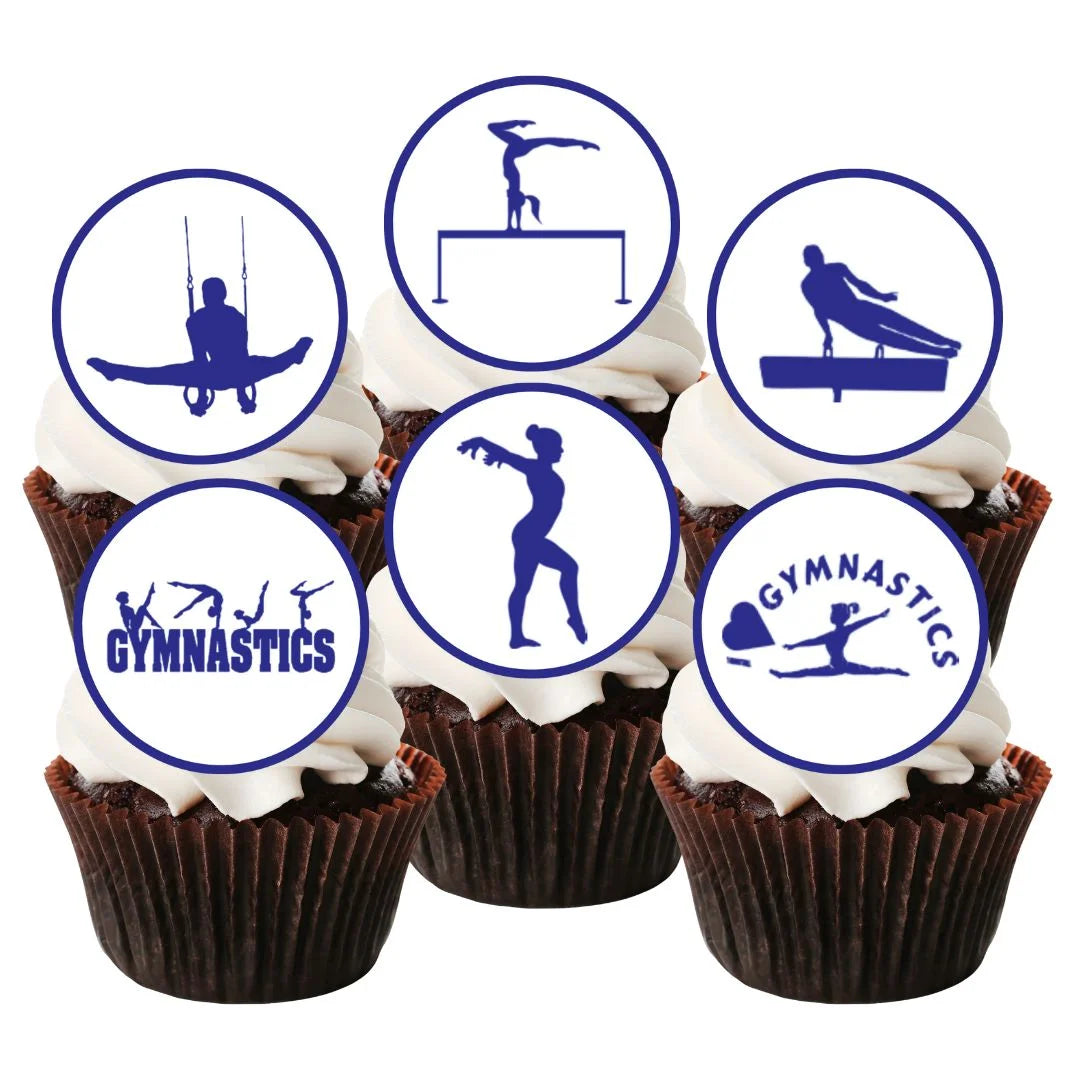  blue Gymnastics Themed Edible Cupcake Toppers