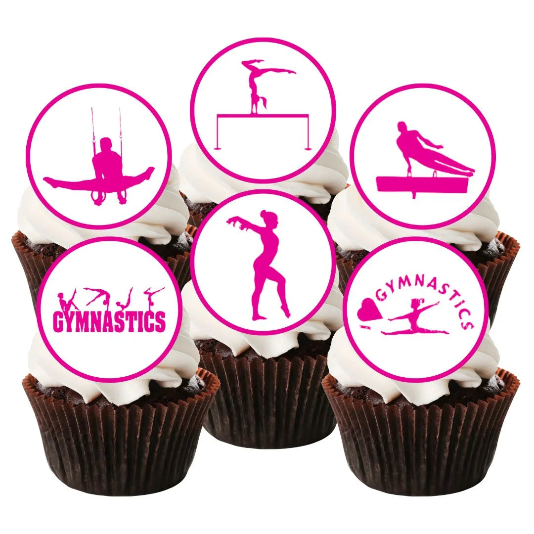 pink gymnastics theme edible cupcake toppers