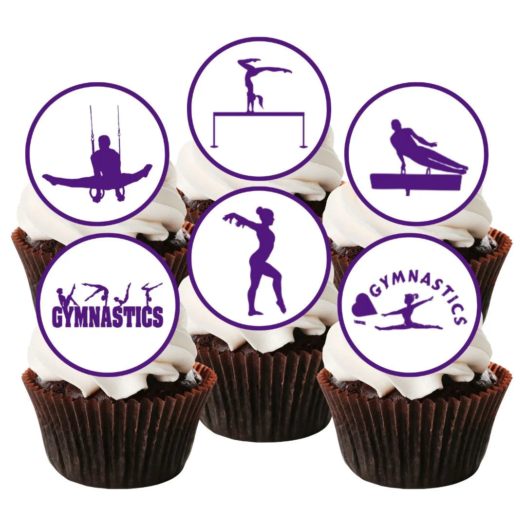 purple gymnastics theme edible cupcake toppers