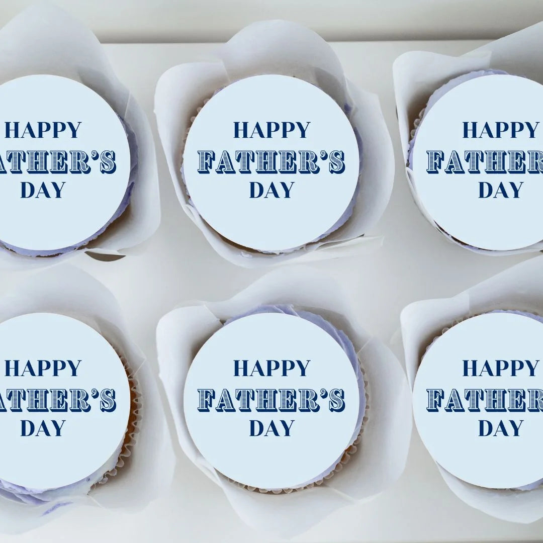 Happy Father's Day Edible Cupcake Toppers on white frosted cupcakes