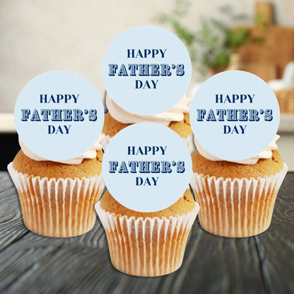 Happy Father's Day Edible Cupcake Toppers on white frosted cupcakes