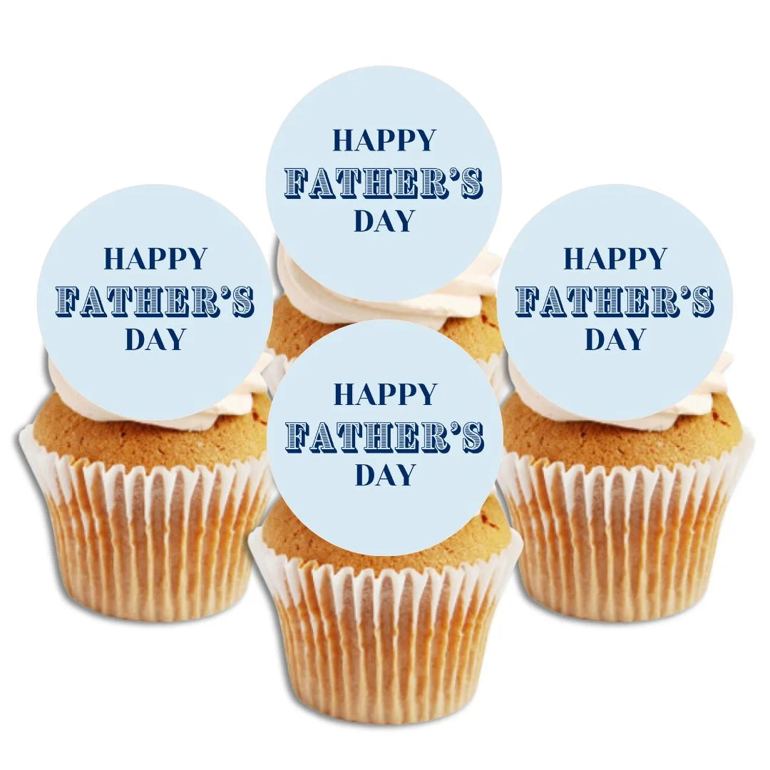 Happy Father's Day Edible Cupcake Toppers on white frosted cupcakes 