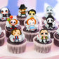 Halloween Horror Edible Cupcake Toppers on chocolate frosted cupcakes 