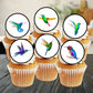 hummingbird edible cupcake toppers on frosted cupcakes