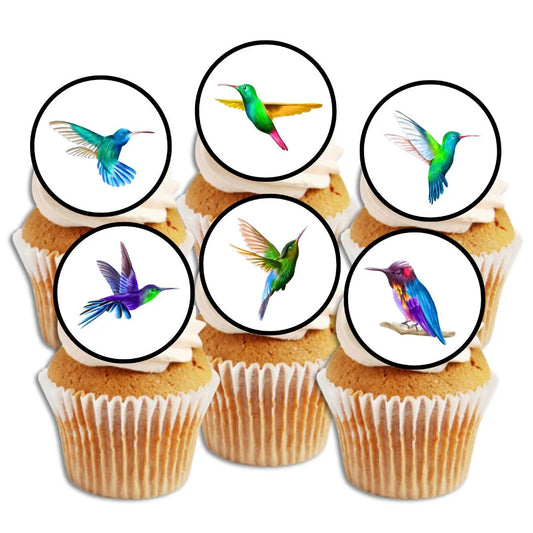 hummingbird edible cupcake toppers on frosted cupcakes