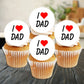 I Love My Dad Father's Day Cupcake Toppers on white frosted cupcakes