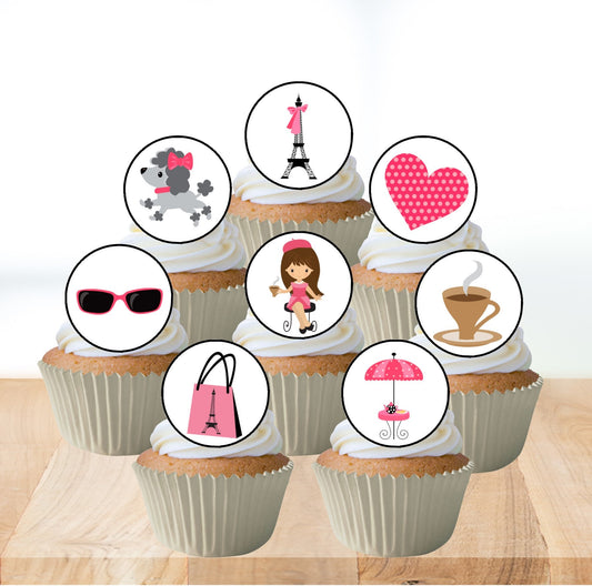 Paris Theme Edible Cupcake Toppers