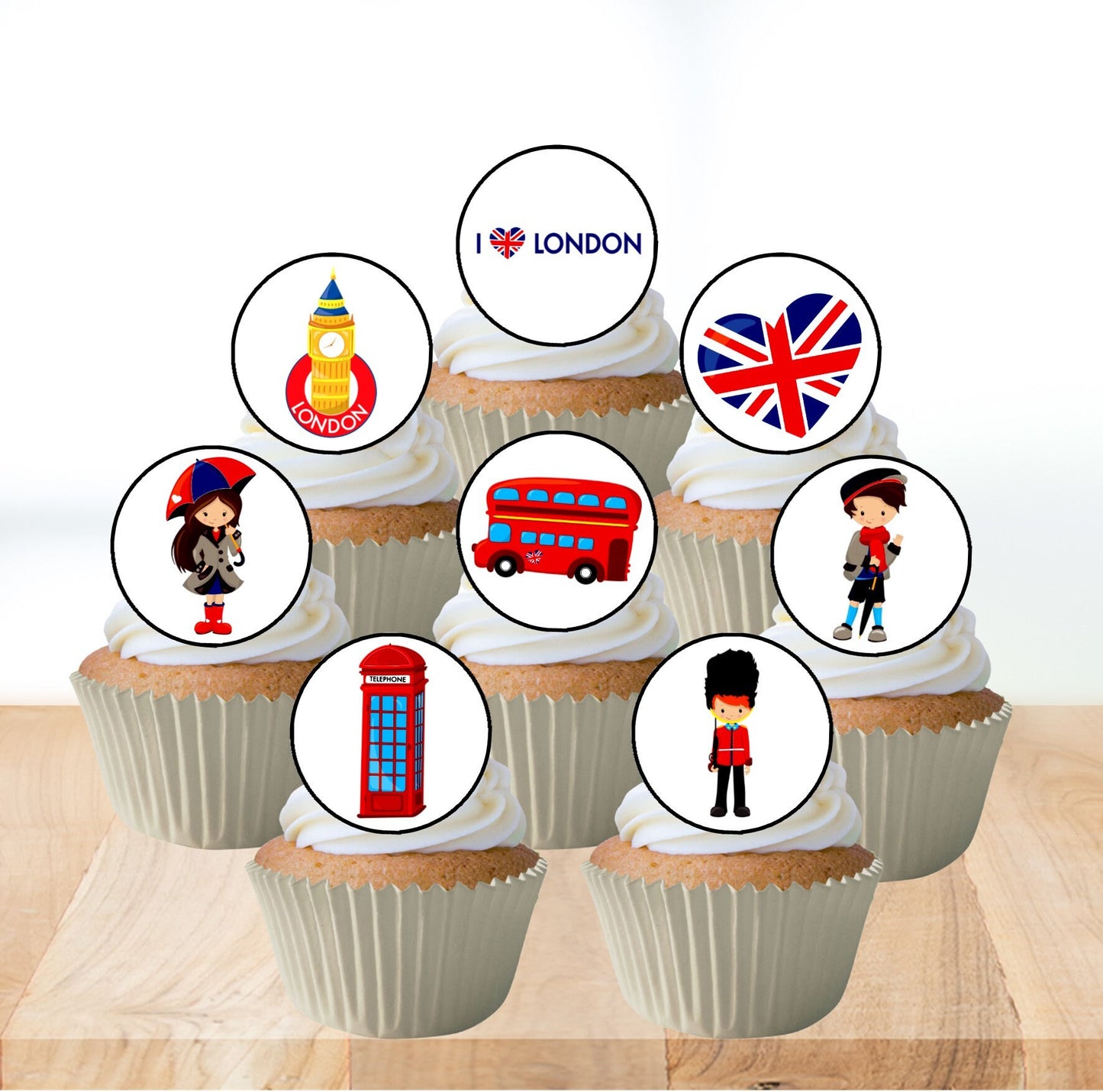 London Theme Edible Cupcake Toppers