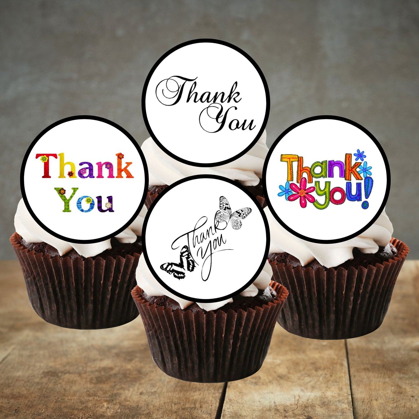 Thank You Mix Edible Cupcake Toppers