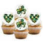 Cupcakes with green shamrock and heart designs on white background