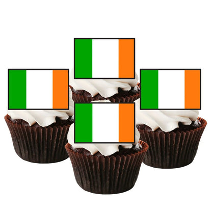 Ireland Flag Edible Cupcake Toppers on chocolate cupcakes with white frosting