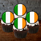 Ireland Flag Round Edible Cupcake Toppers on chocolate cupcakes with white frosting 