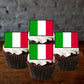 Italian Flag Edible Cupcake Toppers on sponge cupcakes with white icing 