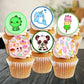 Kawaii Edible Cupcake Toppers on white frosted cupcakes 