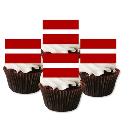 Latvia Flag Edible Cupcake Toppers on chocolate cupcakes with white frosting 