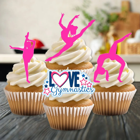 Gymnastics Pink Silhouette Edible Cupcake Toppers