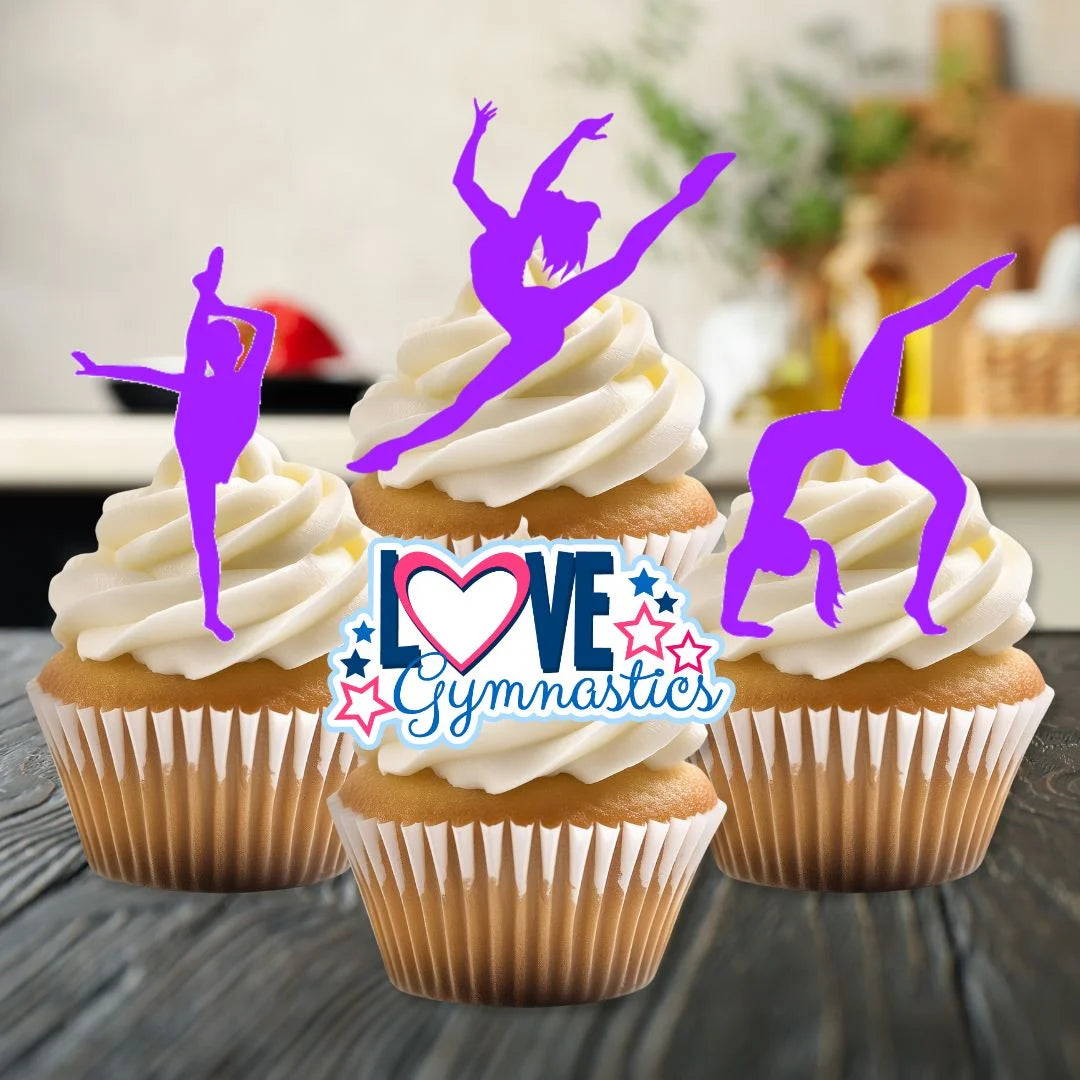 Gymnastics Purple Silhouette Edible Cupcake Toppers