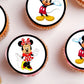 Minnie & Mickey Mouse Edible Cupcake Toppers on white frosted cupcakes