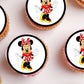 Minnie Mouse Edible Cupcake Toppers on white frosted cupcakes