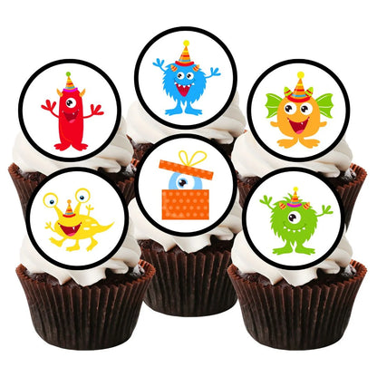 Birthday Party Monsters Edible Cupcake Toppers with cute colourful monster characters