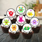 colourful Monsters Edible Cupcake Toppers on chocolate cupcakes with white frosting 