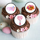 Mothers Day Floral Edible Cupcake Toppers on chocolate frosted cupcakes 