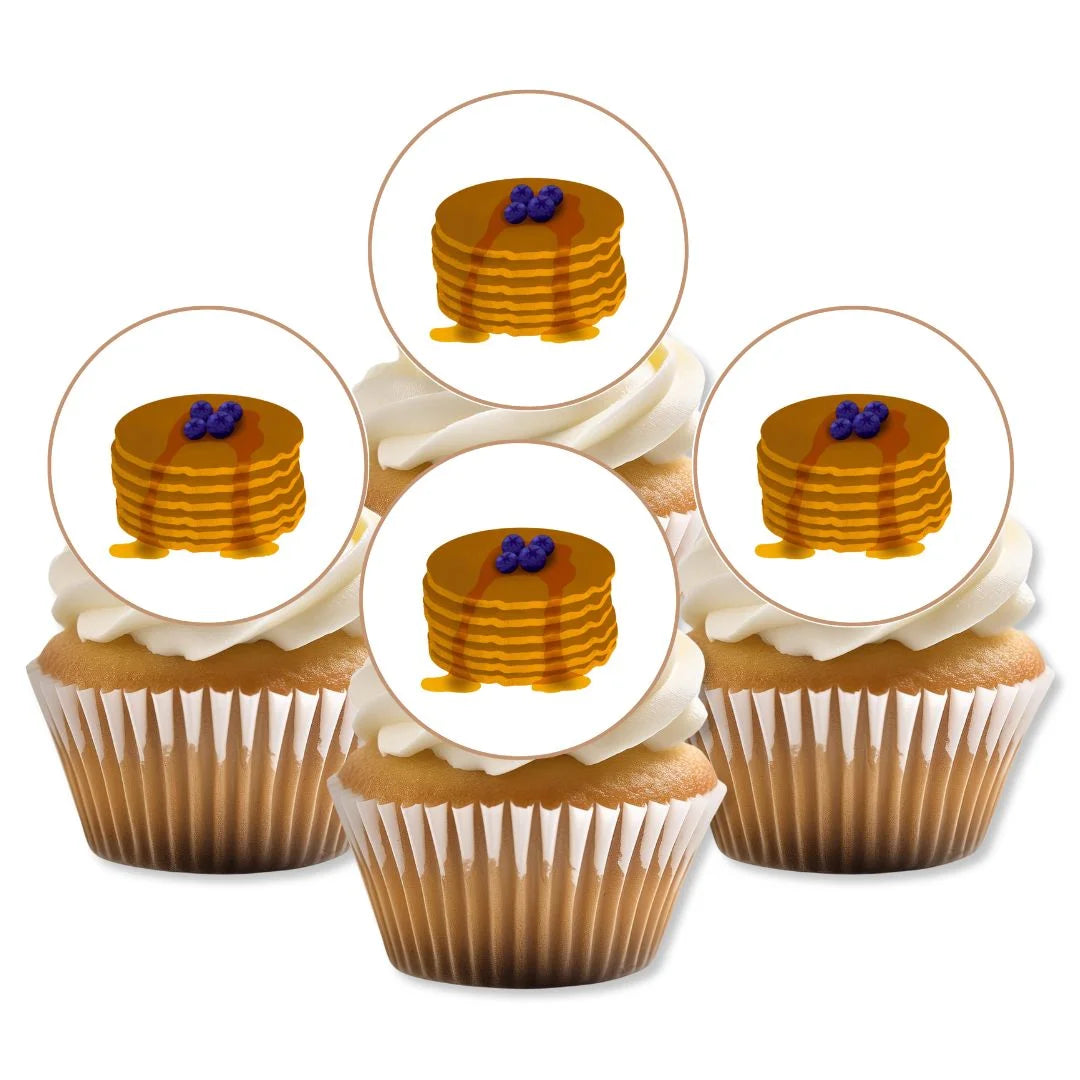 Pancakes Edible Cupcake Toppers on white frosted cupcakes 