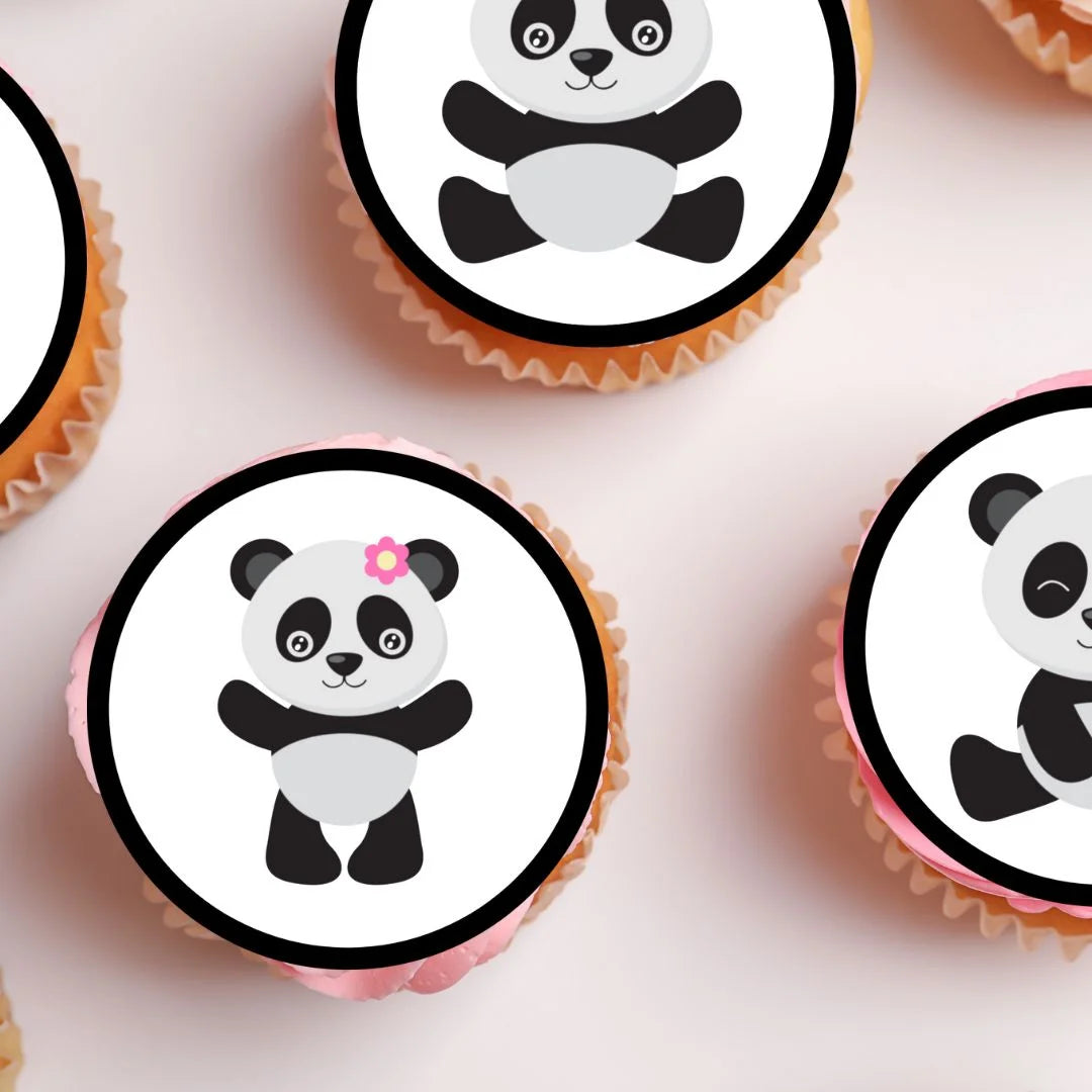 close up on a cupcake topper with cute panda illustration. 