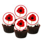 Poppy Flower Edible Cupcake Toppers on chocolate cupcakes with white frosting