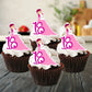 18th Birthday Girl Princess Edible Cupcake Toppers on chocolate cupcakes with white frosting