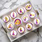 Rapunzel Themed Edible Cupcake Toppers on chocolate cupcakes with white frosting 