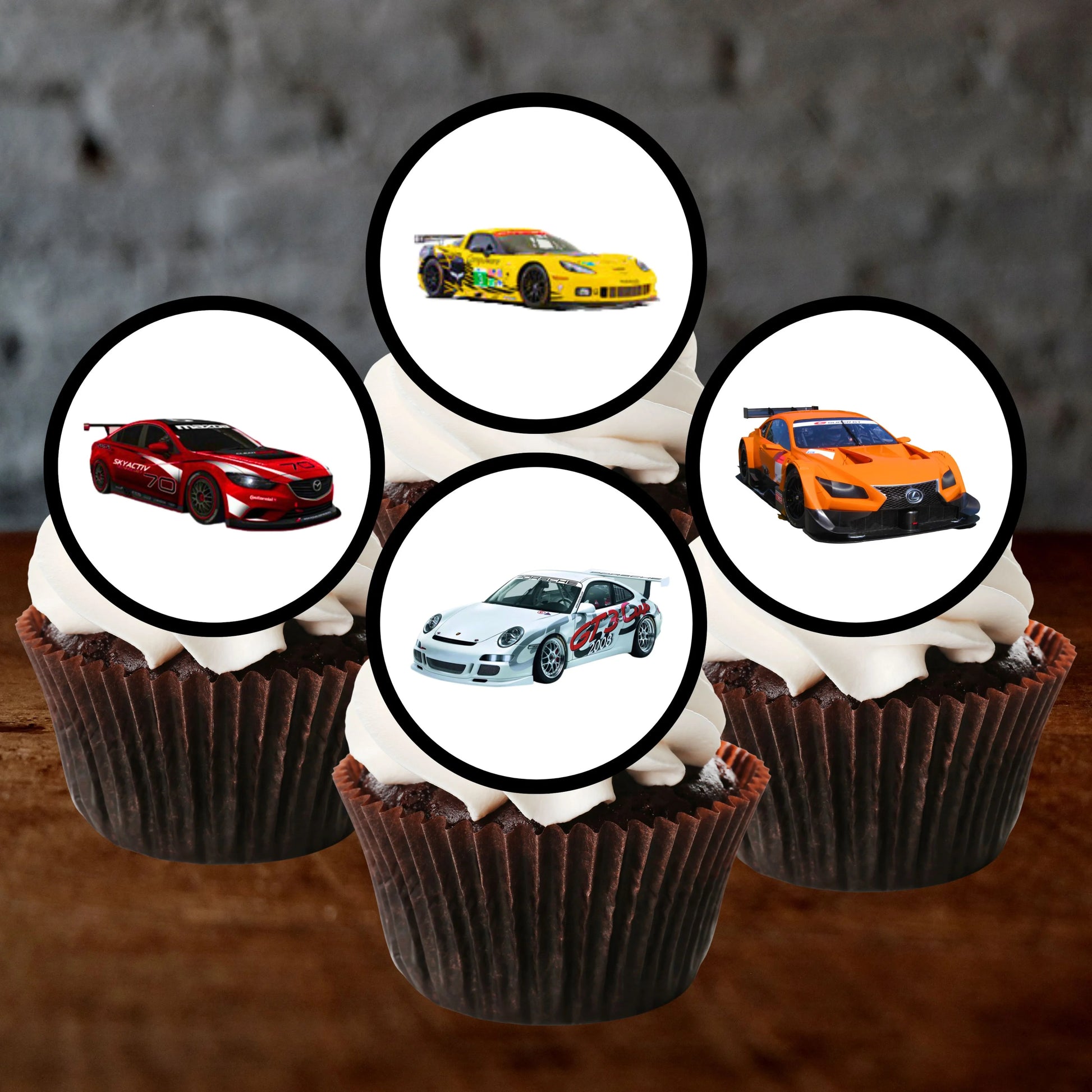 Race Cars Edible Cupcake Toppers