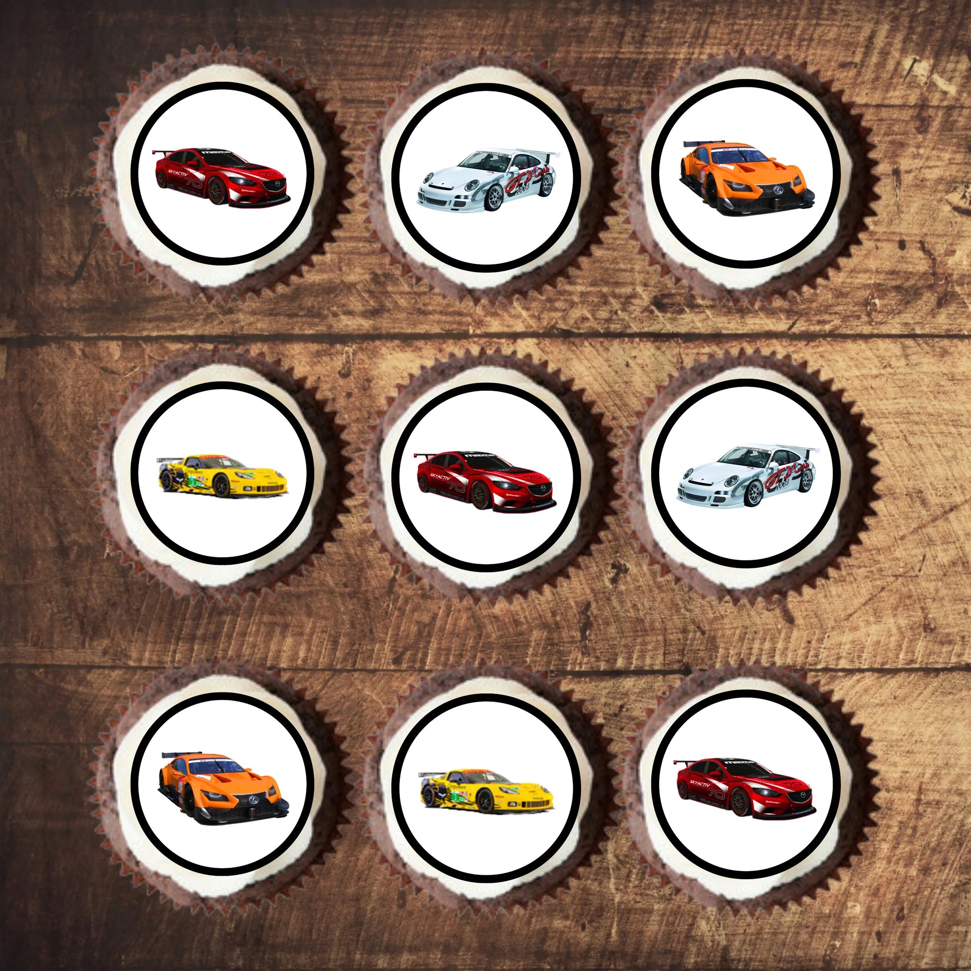 Race Cars Edible Cupcake Toppers