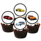 Race Cars Edible Cupcake Toppers on white frosted cupcakes