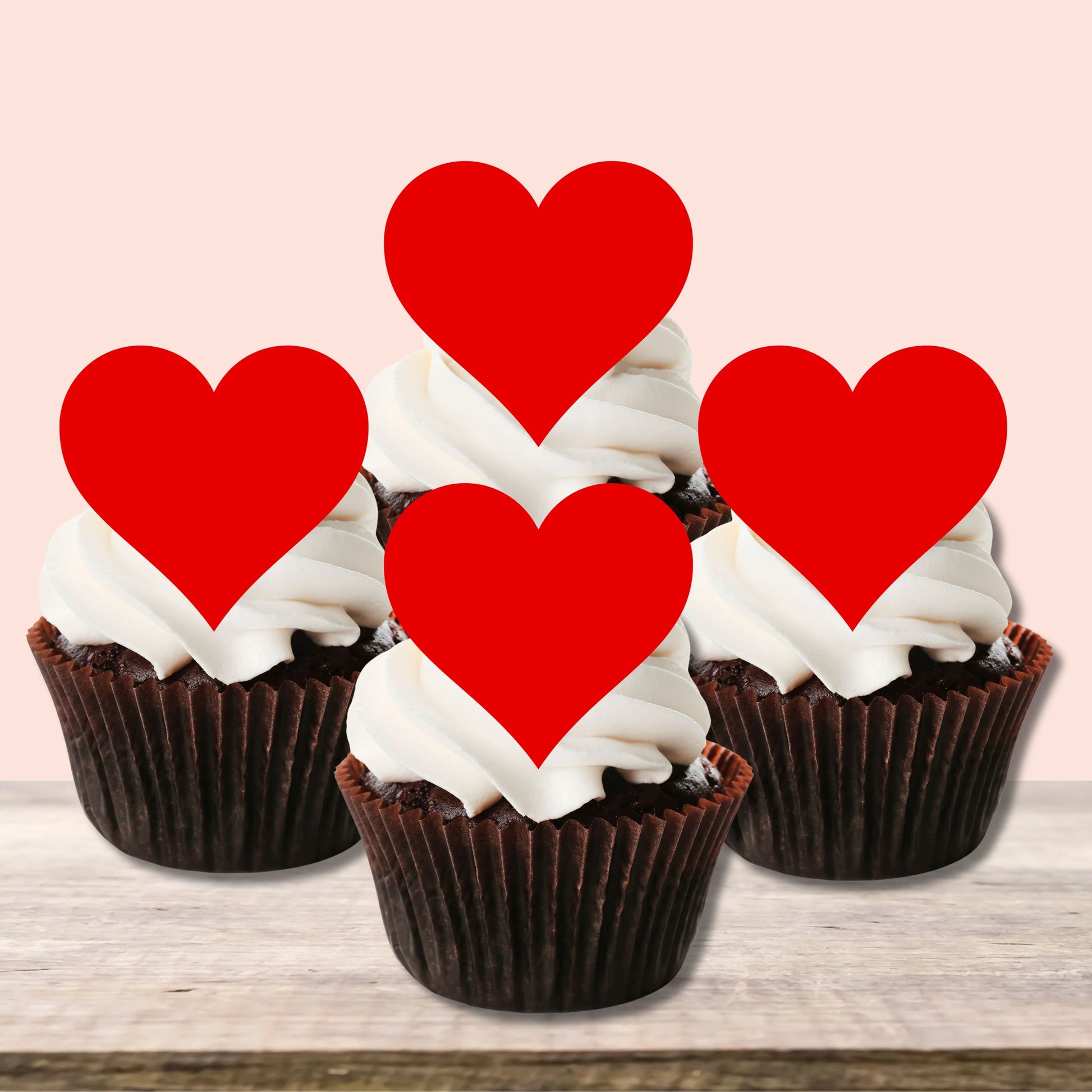 Red Love Heart Edible Cupcake Toppers on chocolate cupcakes 